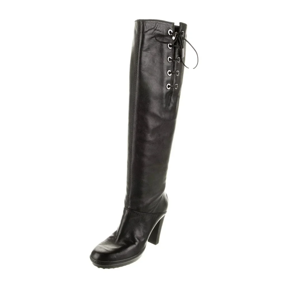 TOD'S Women's Brown Leather Knee High Tall  Riding  Boots Size 35.5 $920 Italy